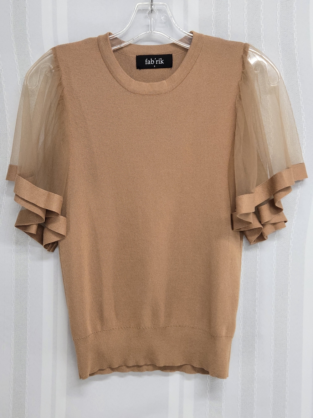 fab'rik Tan Puff-Sleeve Knit Top Size Small